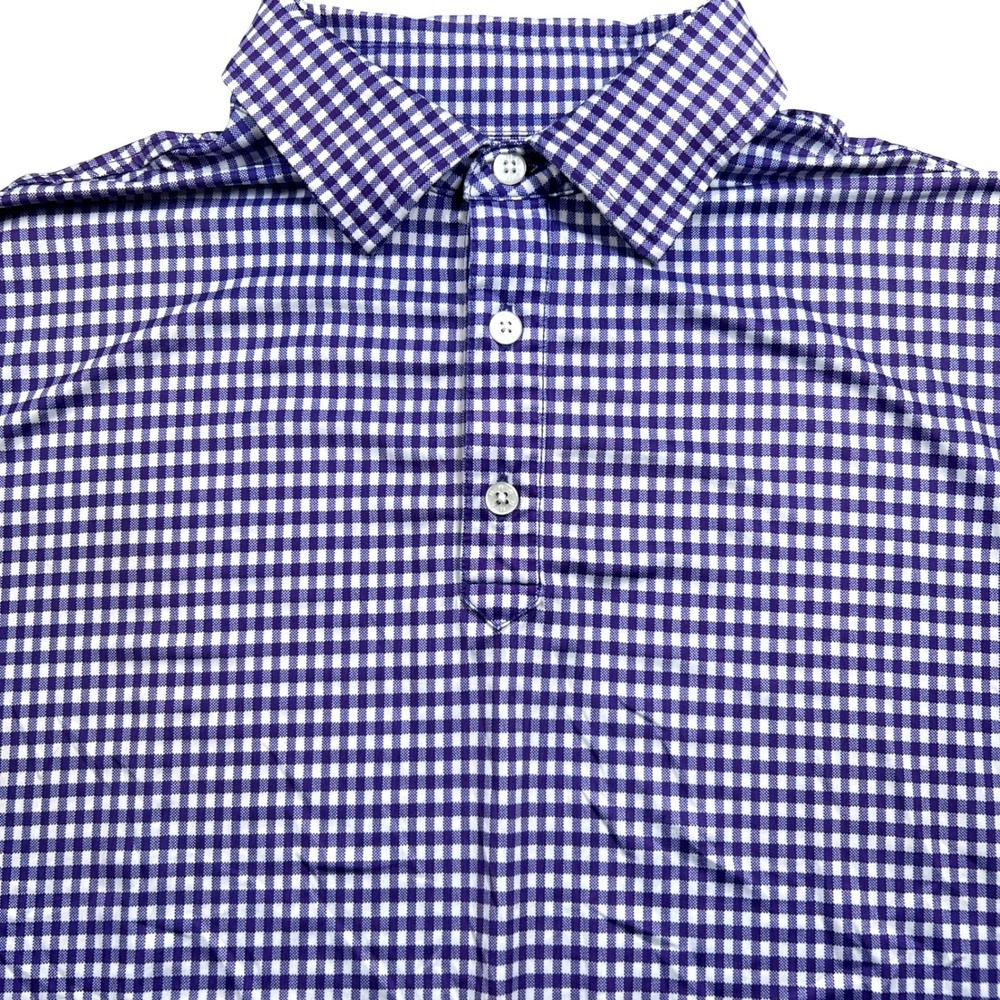 FootJoy Polo Shirt Mens XL Purple Gingham Check Print Short Sleeve Stretch Golf